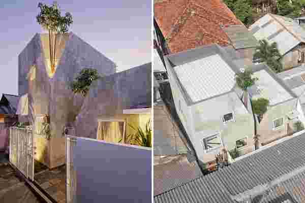 These two family homes are connected by trees in the concrete alleys of Cipulir, South Jakarta