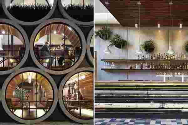 Concrete drainage pipes turned into a pub is the perfect mix of architectural brutalism + modern design!